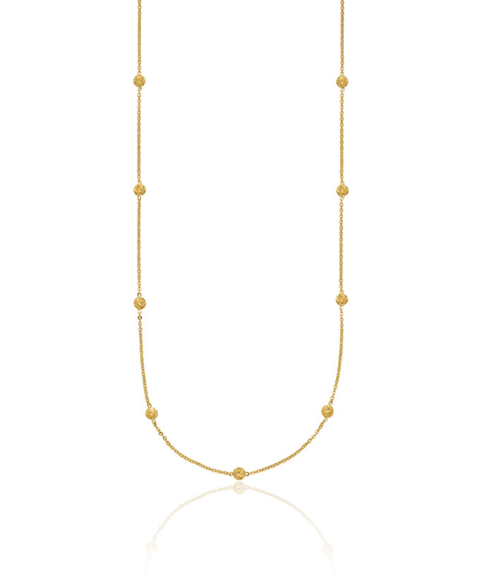 14K Solid Yellow Gold Circle Round 15 Station Chain Necklace