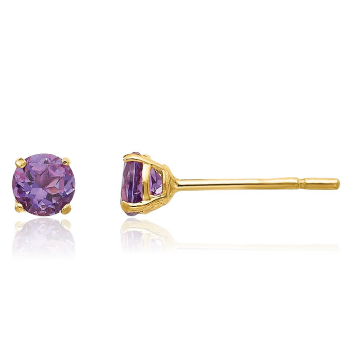 14K Solid Yellow Gold Round Purple Amethyst 3mm Studs Gemstone Earrings February Birthstone Jewelry