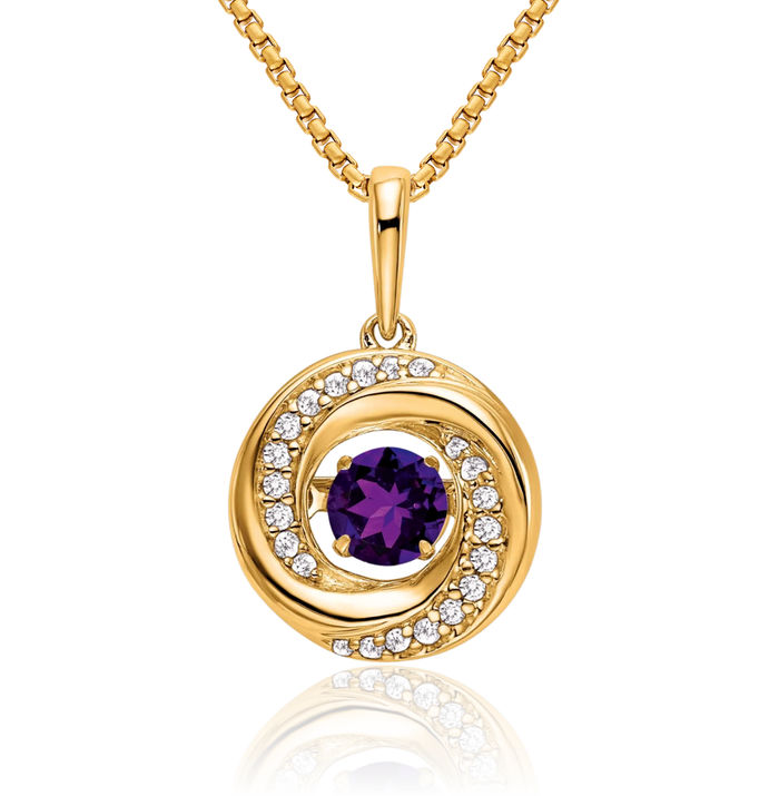 14K Solid Yellow Gold Round Purple Amethyst Diamond Necklace Charm Gemstone Pendant