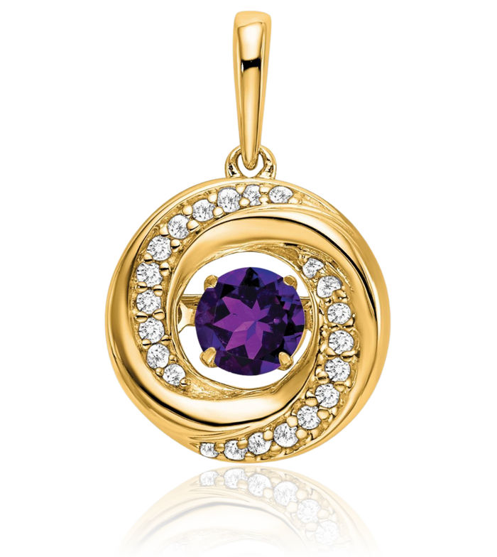 14K Solid Yellow Gold Round Purple Amethyst Diamond Necklace Charm Gemstone Pendant