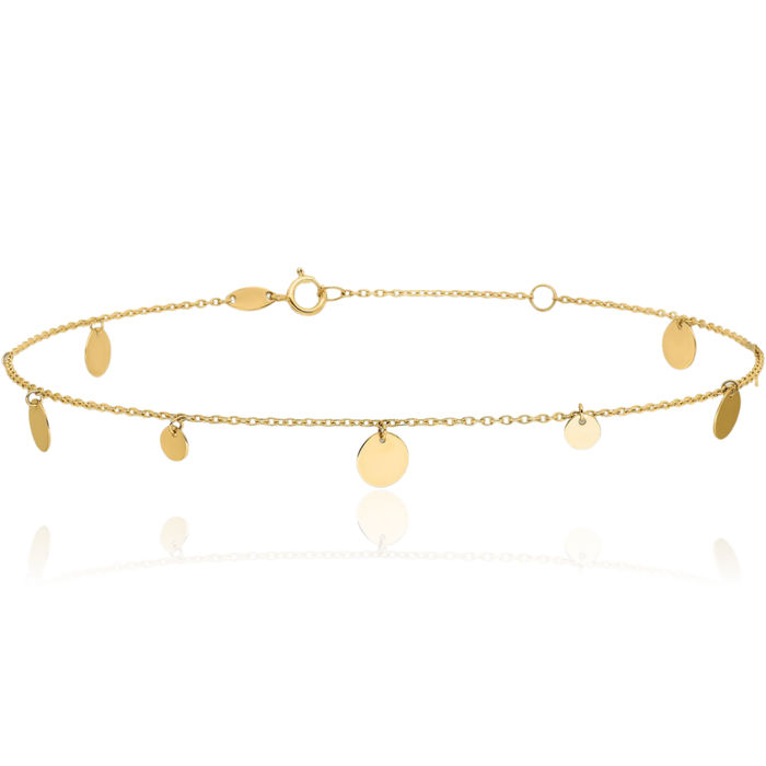 14K Solid Yellow Gold Circle Round Anklet Summer Beach Foot Ankle Bracelet