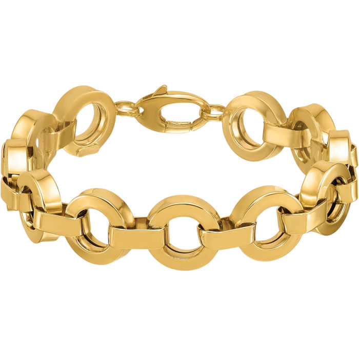 14K Solid Yellow Gold Circle Round Cable Rolo Link Chain Bracelet