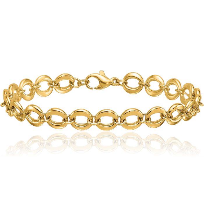 14K Solid Yellow Gold Round Cable Rolo Link Chain Bracelet