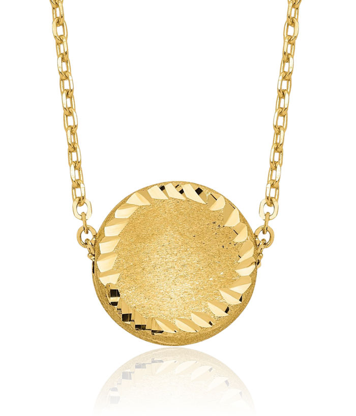 14K Solid Yellow Gold Circle Round Chain Necklace