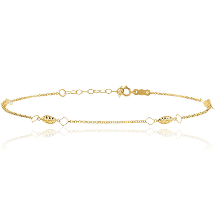 14K Solid Yellow Gold Circle Round Chain Rice Beads Anklet Summer Beach Foot Ankle Bracelet