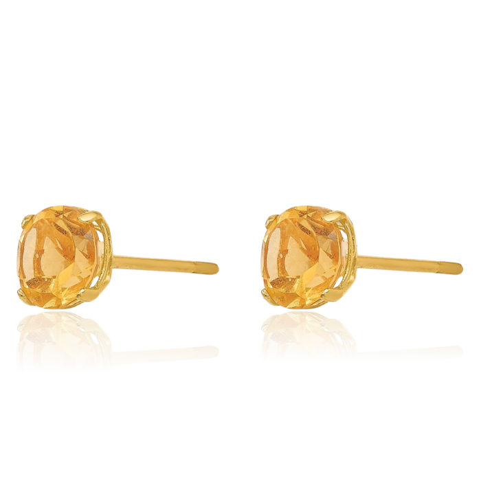 14K Solid Yellow Gold Round Orange Citrine 5mm Studs Gemstone Earrings November Birthstone Jewelry