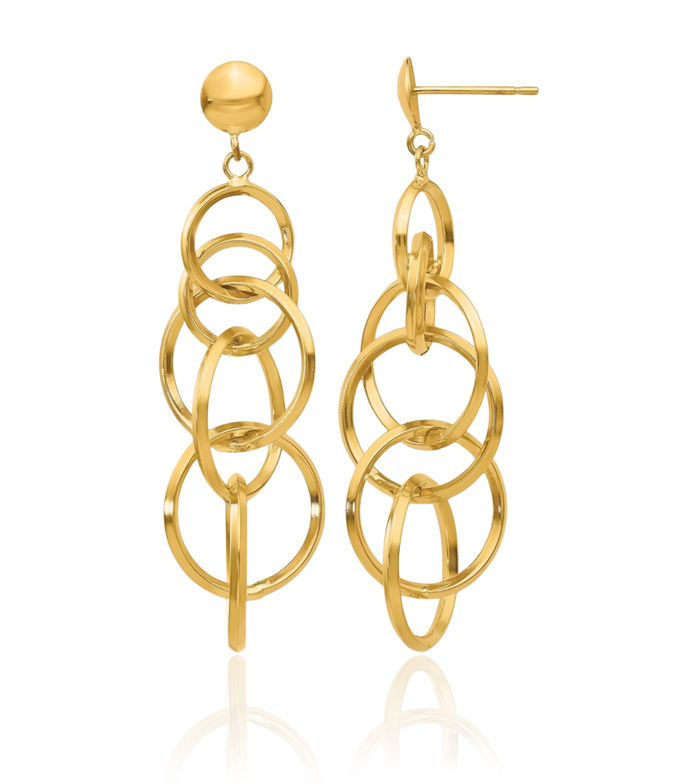 14K Solid Yellow Gold Circle Round Drop Dangle Earrings