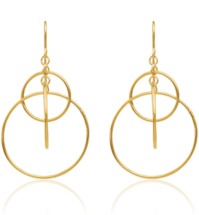 14K Solid Yellow Gold Circle Round Drop Dangle Earrings