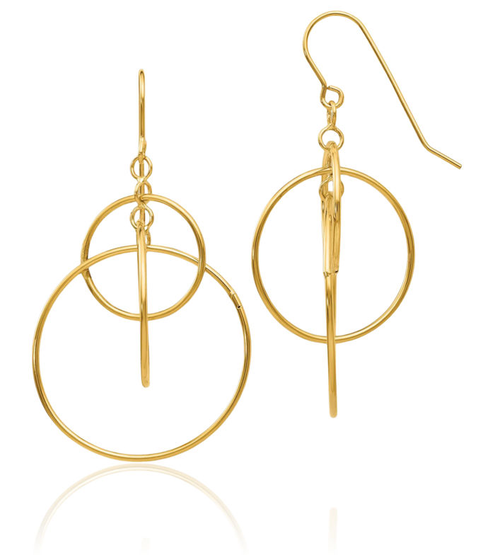 14K Solid Yellow Gold Circle Round Drop Dangle Earrings