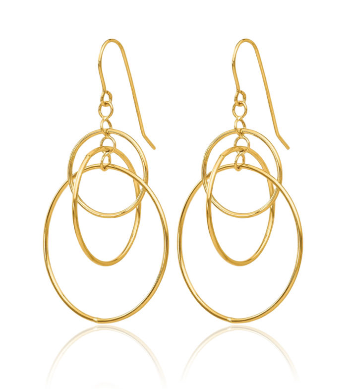 14K Solid Yellow Gold Circle Round Drop Dangle Earrings