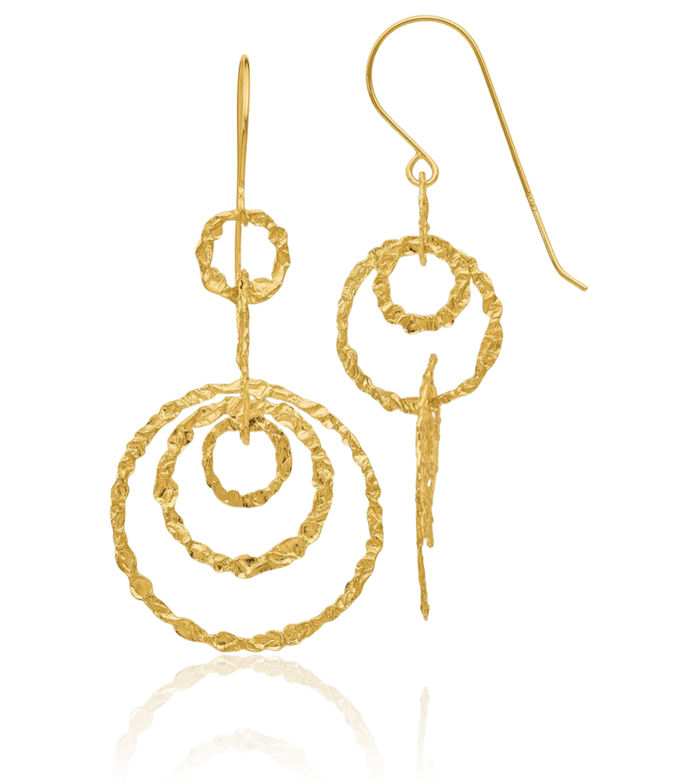 14K Solid Yellow Gold Circle Round Drop Dangle Earrings