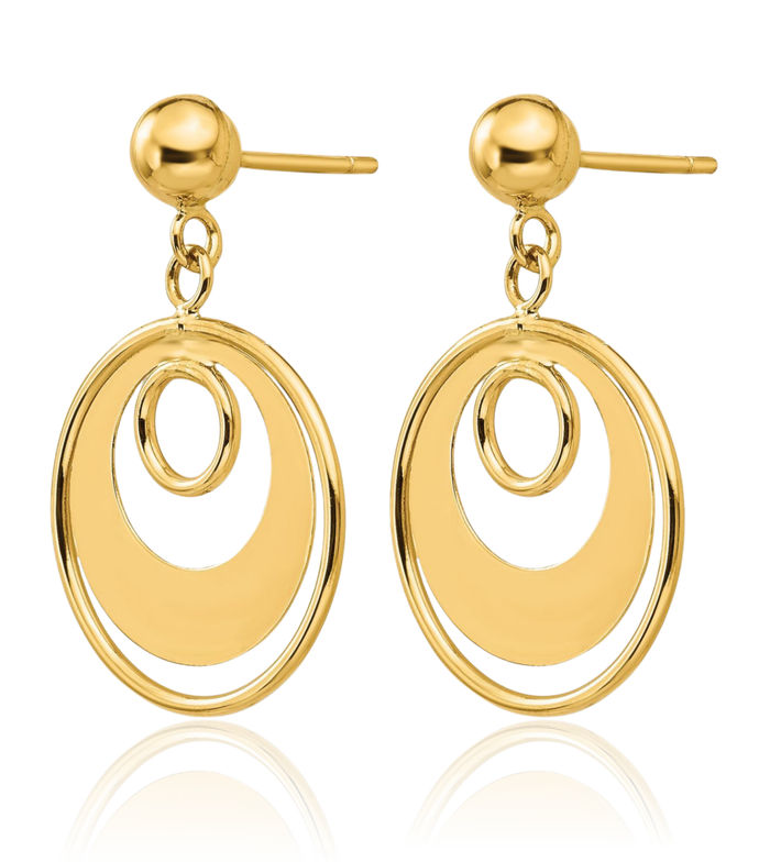 14K Solid Yellow Gold Circle Round Drop Dangle Earrings