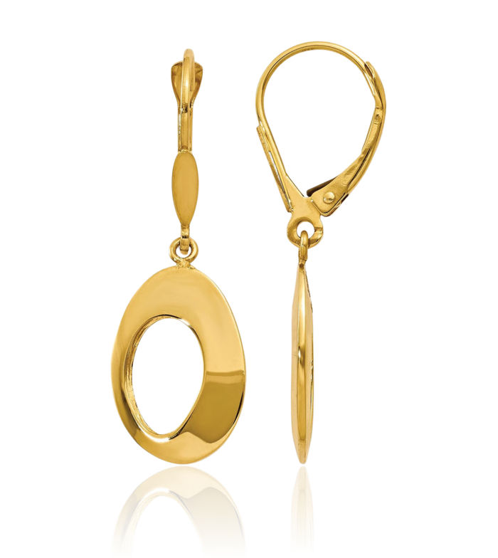 14K Solid Yellow Gold Circle Round Drop Dangle Earrings