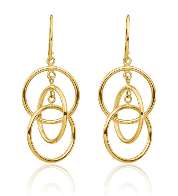 14K Solid Yellow Gold Circle Round Drop Dangle Earrings