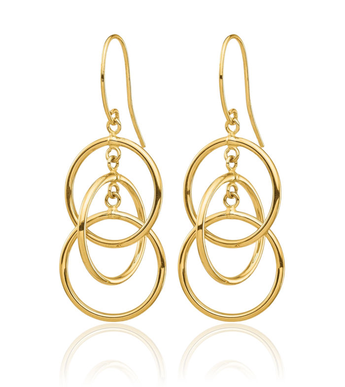 14K Solid Yellow Gold Circle Round Drop Dangle Earrings