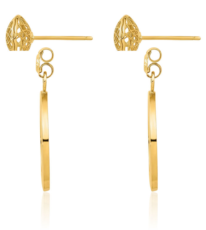 14K Solid Yellow Gold Circle Round Drop Dangle Earrings