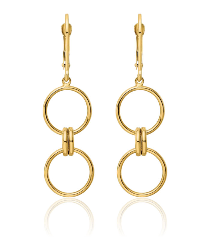 14K Solid Yellow Gold Circle Round Drop Dangle Earrings