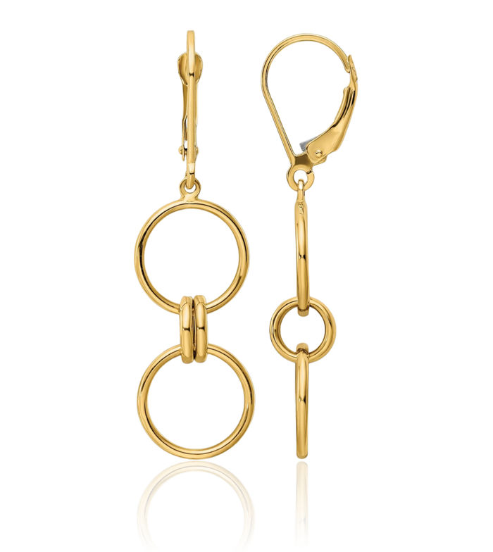 14K Solid Yellow Gold Circle Round Drop Dangle Earrings