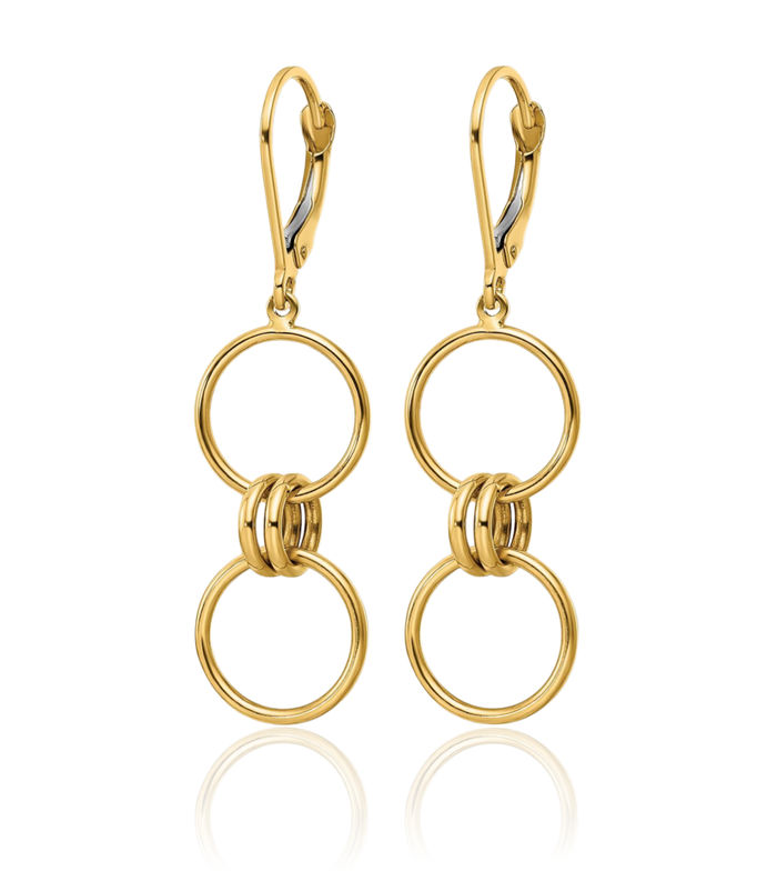 14K Solid Yellow Gold Circle Round Drop Dangle Earrings