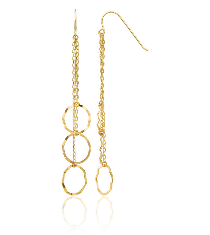 14K Solid Yellow Gold Circle Round Drop Dangle Earrings