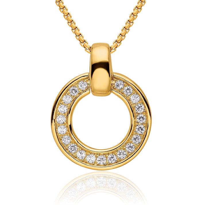 14K Solid Yellow Gold Round Diamond Floating Chain Slide Pendant Necklace Charm