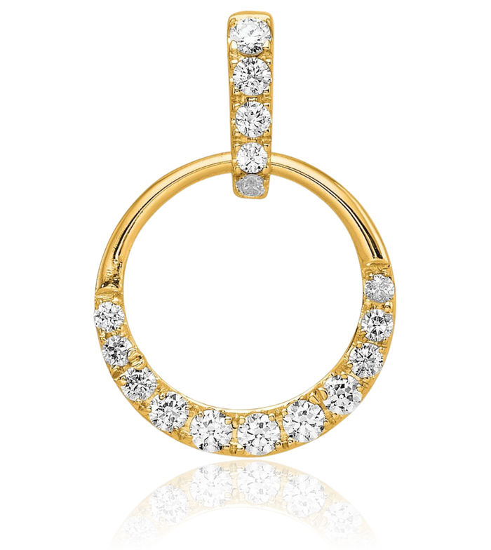 14K Solid Yellow Gold Circle Round Diamond Necklace Chain Pendant Charm