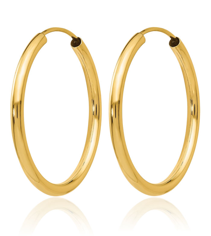 14K Solid Yellow Gold Round Endless 2mm Medium Hoop Earrings