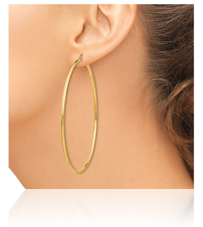 14K Solid Yellow Gold Round Tube Extra Large Hoop Earrings