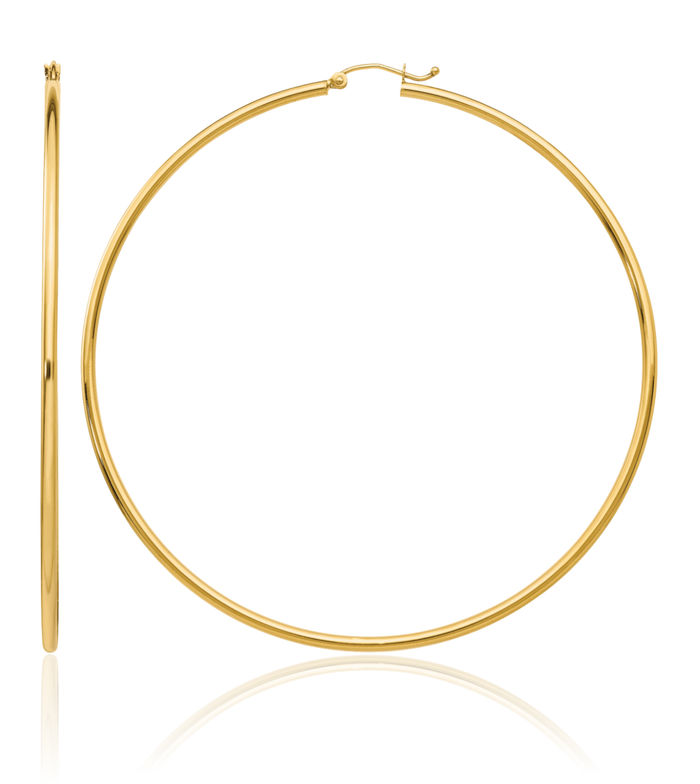 14K Solid Yellow Gold Round Tube Extra Large Hoop Earrings