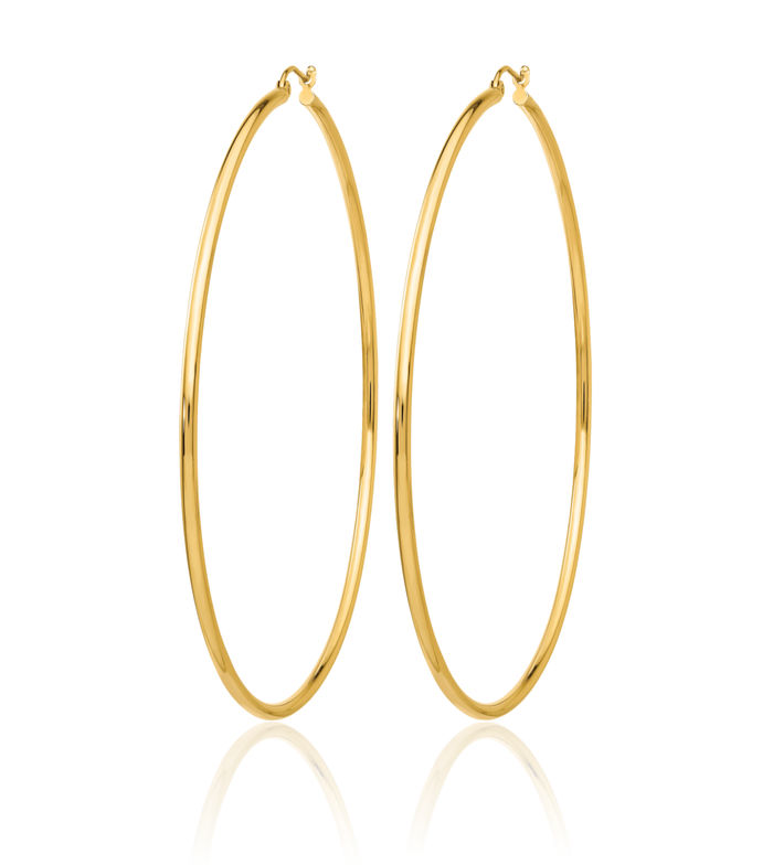 14K Solid Yellow Gold Round Tube Extra Large Hoop Earrings