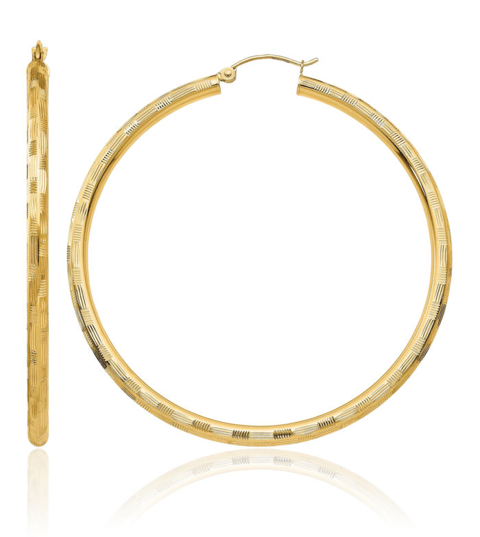 14K Solid Yellow Gold Round Extra Large Hoop Earrings