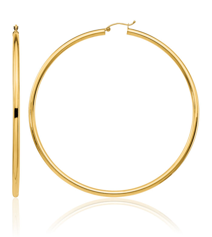 14K Solid Yellow Gold Round Tube Extra Large Hoop Earrings