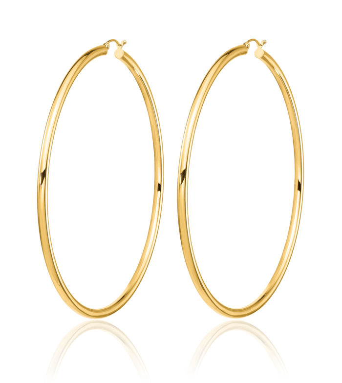 14K Solid Yellow Gold Round Tube Extra Large Hoop Earrings