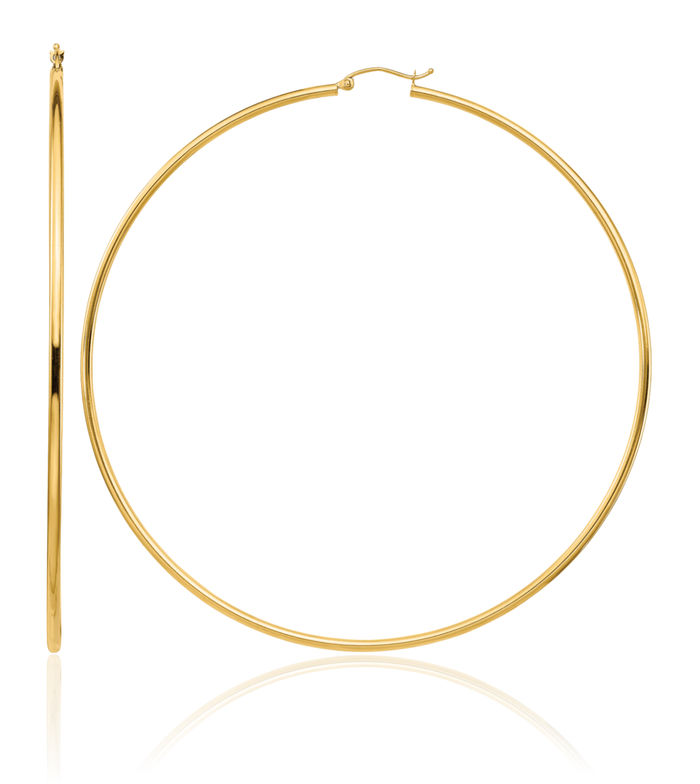 14K Solid Yellow Gold Round Tube Extra Large Hoop Earrings