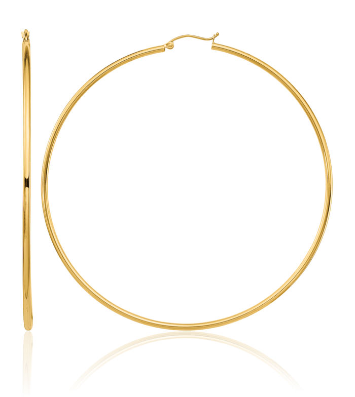 14K Solid Yellow Gold Round Tube Extra Large Hoop Earrings