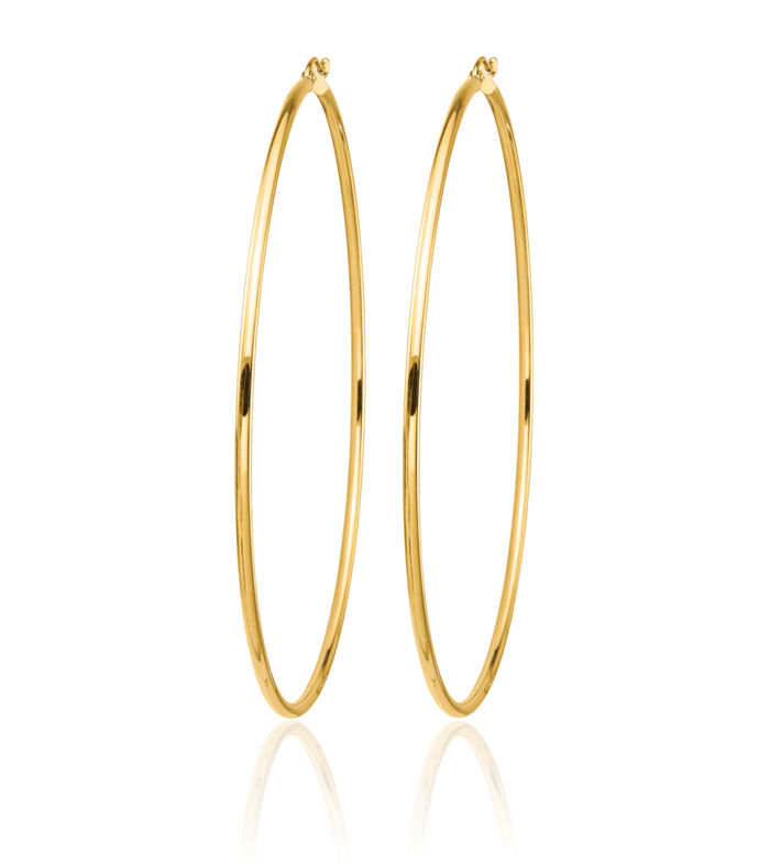 14K Solid Yellow Gold Round Tube Extra Large Hoop Earrings