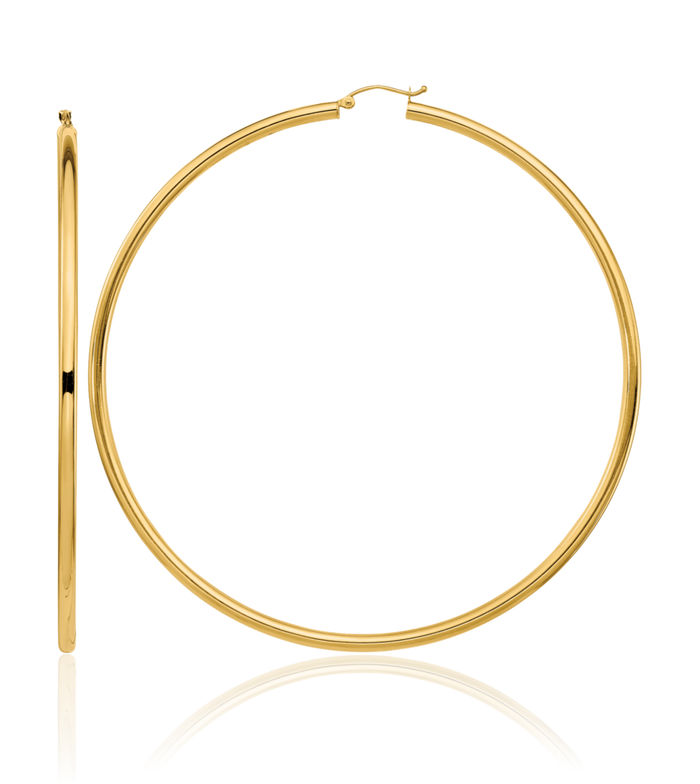 14K Solid Yellow Gold Round Tube Extra Large Hoop Earrings