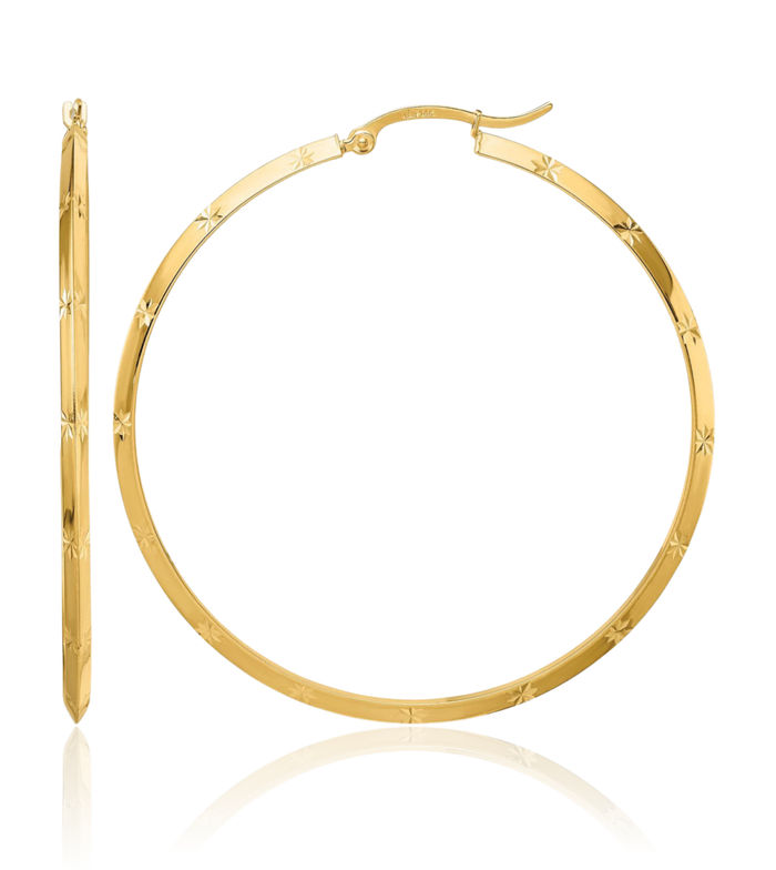 14K Solid Yellow Gold Round Extra Large Hoop Earrings