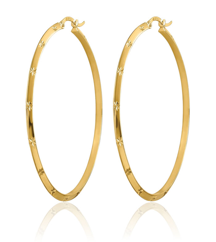 14K Solid Yellow Gold Round Extra Large Hoop Earrings