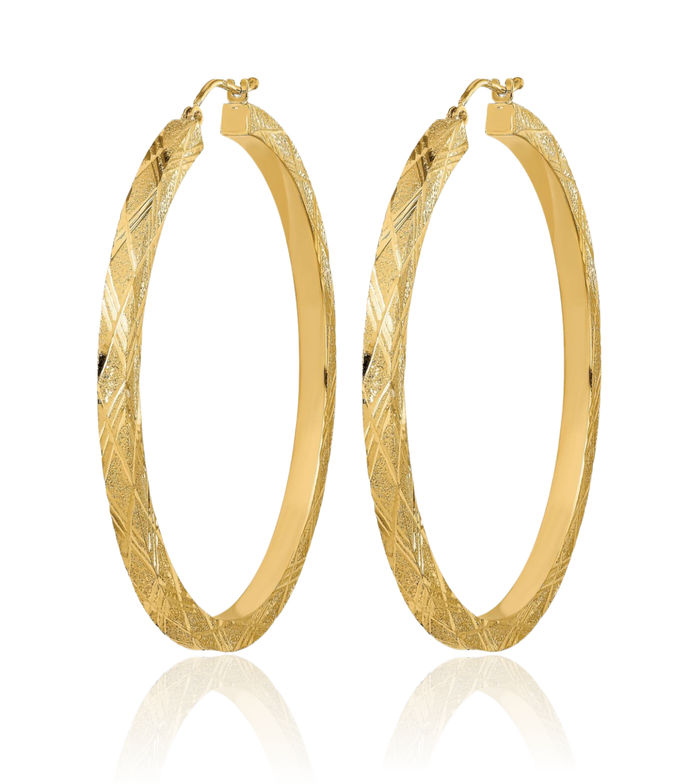 14K Solid Yellow Gold Round Extra Large Hoop Earrings