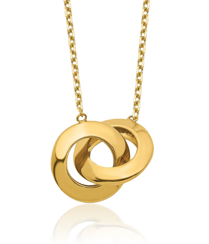 14K Solid Yellow Gold Circle Round Geometric Necklace Chain