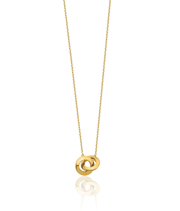 14K Solid Yellow Gold Circle Round Geometric Necklace Chain