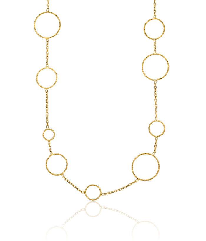 14K Solid Yellow Gold Circle Round Geometric Necklace Chain