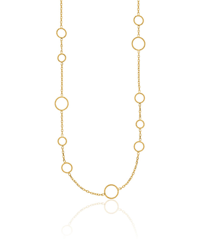 14K Solid Yellow Gold Circle Round Geometric Necklace Chain