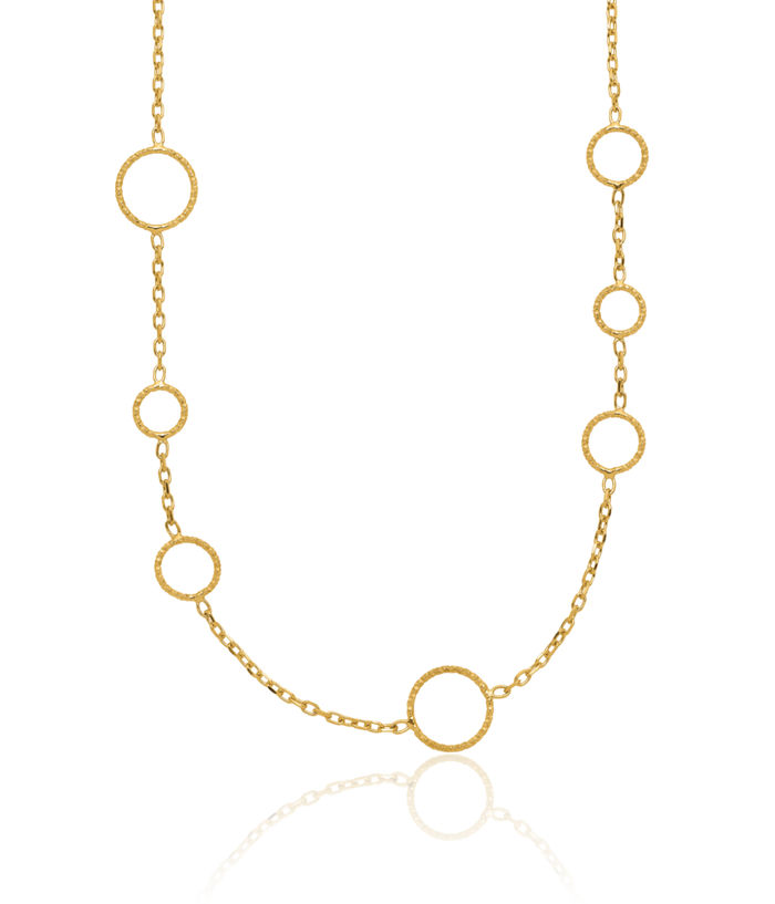 14K Solid Yellow Gold Circle Round Geometric Necklace Chain