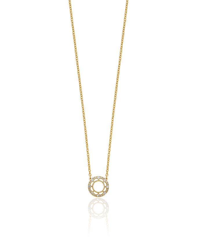 14K Solid Yellow Gold Circle Round Geometric Diamond Necklace Chain