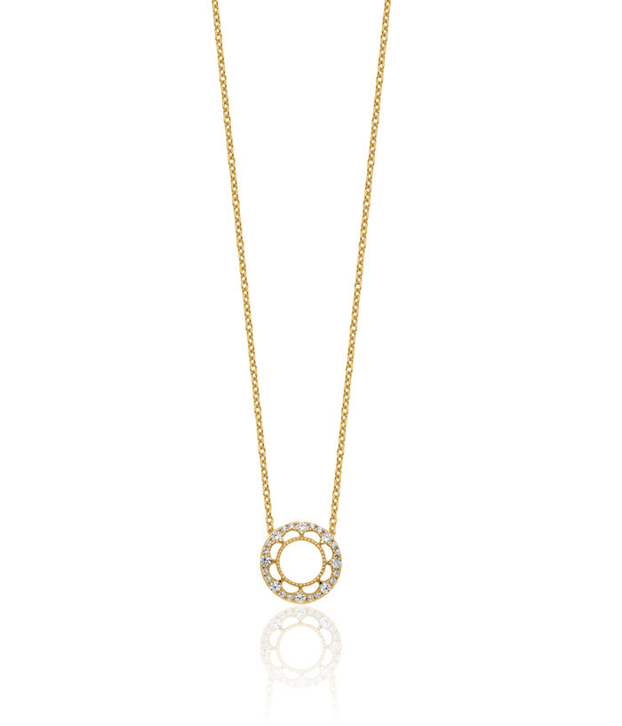 14K Solid Yellow Gold Circle Round Geometric Diamond Necklace Chain