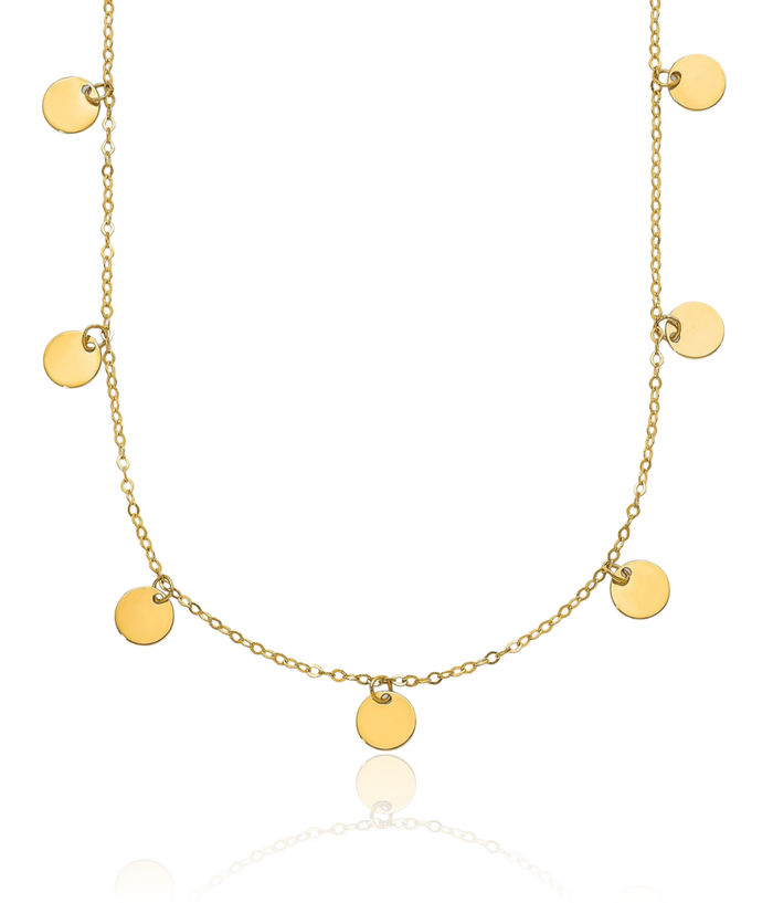 14K Solid Yellow Gold Circle Round Geometric Disc Station Necklace Chain