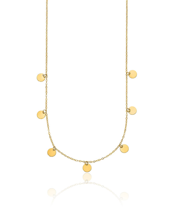 14K Solid Yellow Gold Circle Round Geometric Disc Station Necklace Chain