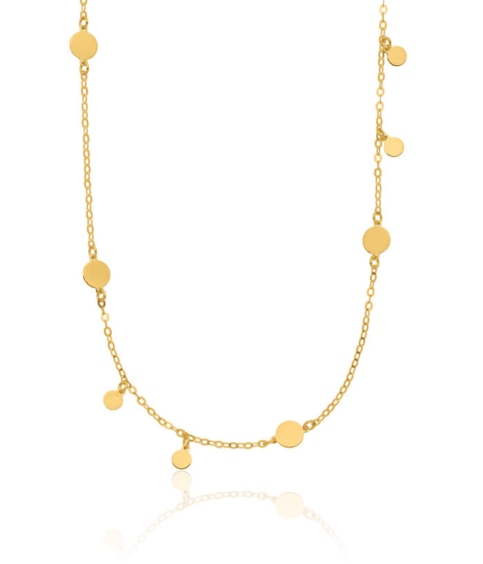 14K Solid Yellow Gold Circle Round Geometric Discs Link Necklace Chain